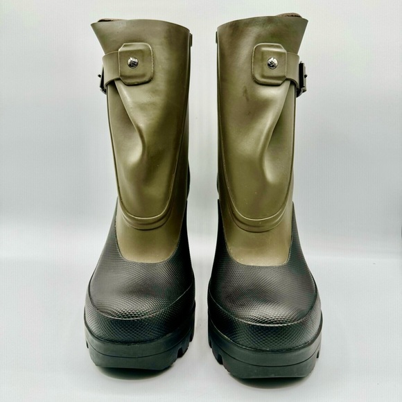 HUNTER GREEN RUBBER CHELSEA BOOTS WITH BLOCK HEELS - US SIZE 7 - Picture 5 of 15